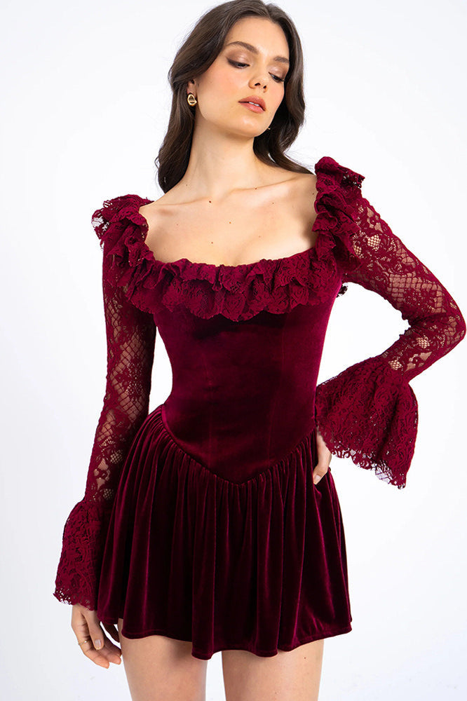 Velvet Bell Sleeve Bodycon Mini Dress - View 2