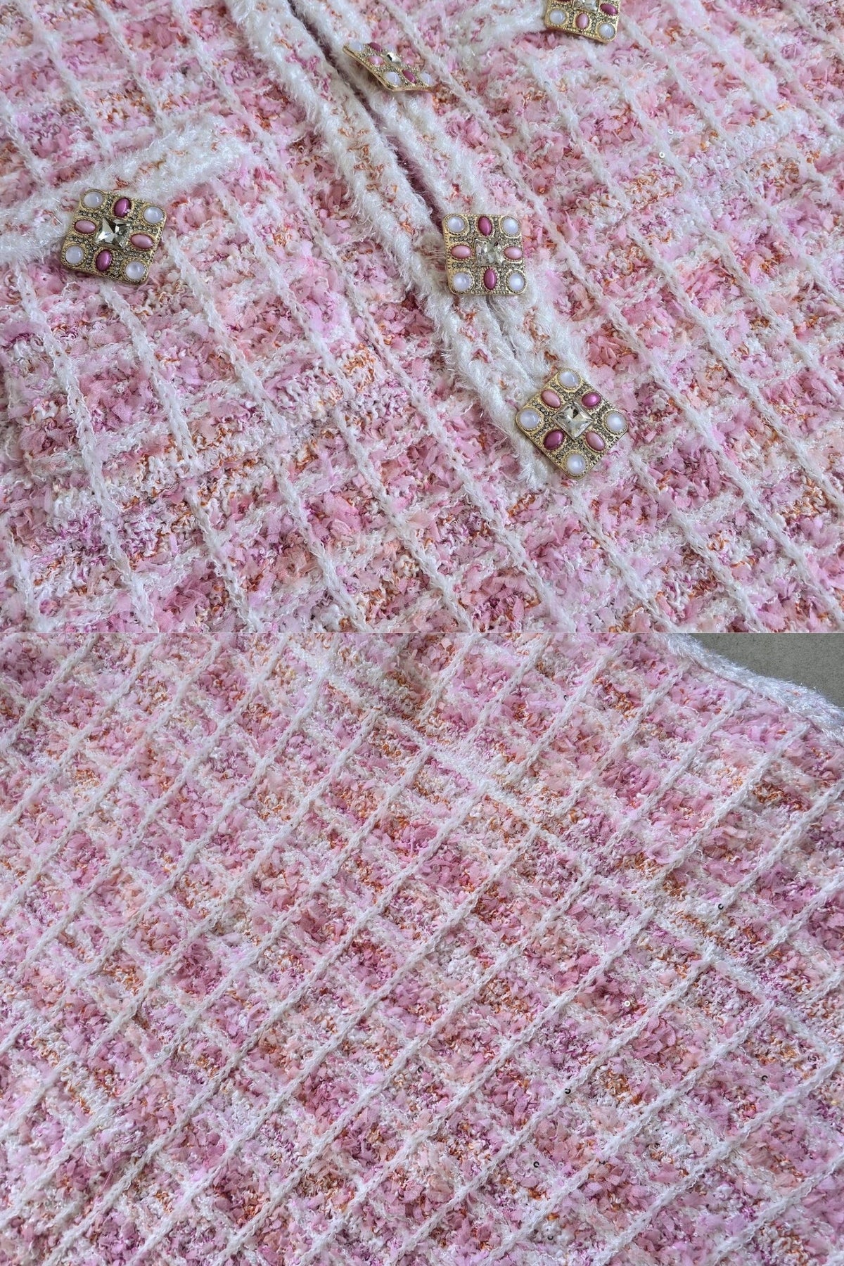Tweed Long Sleeve Mini Dress Jewel Button Patch Pocket Braided Trim - View 4