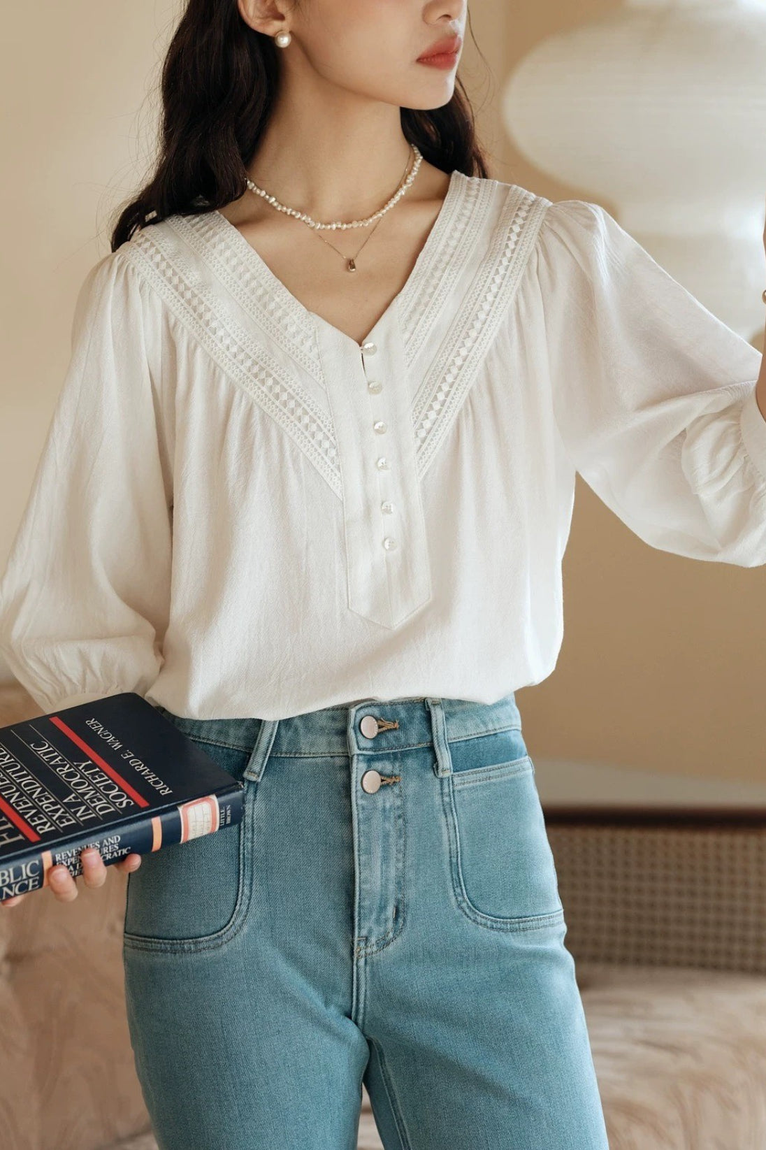 Relaxed Lace Trim Blouse