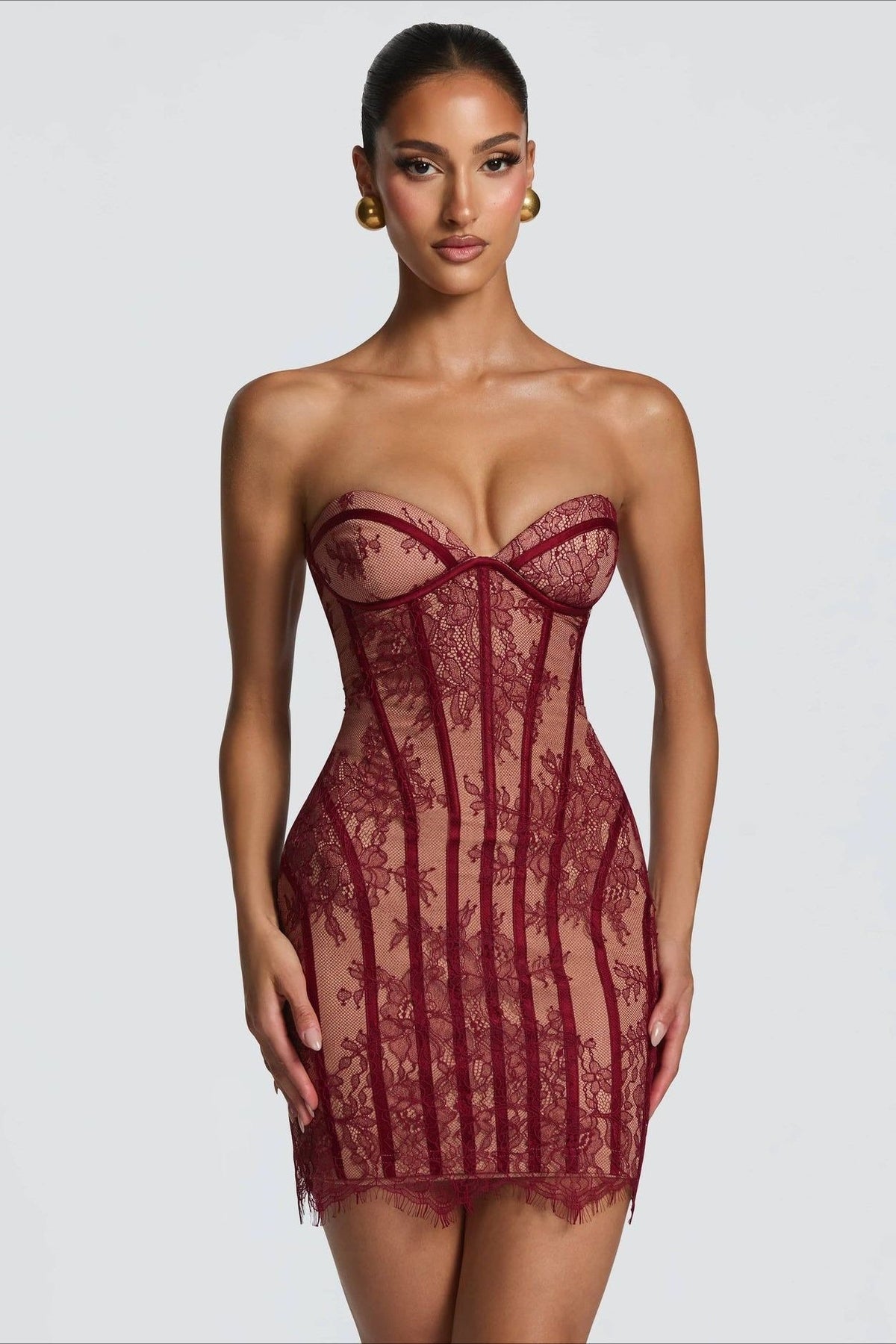 High-Waist Lace Mini Dress
