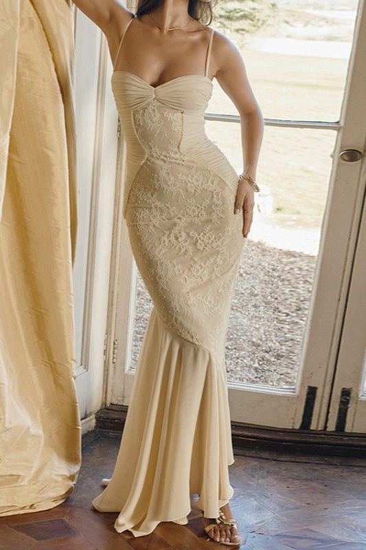 Ruched Cami Maxi Lace Dress