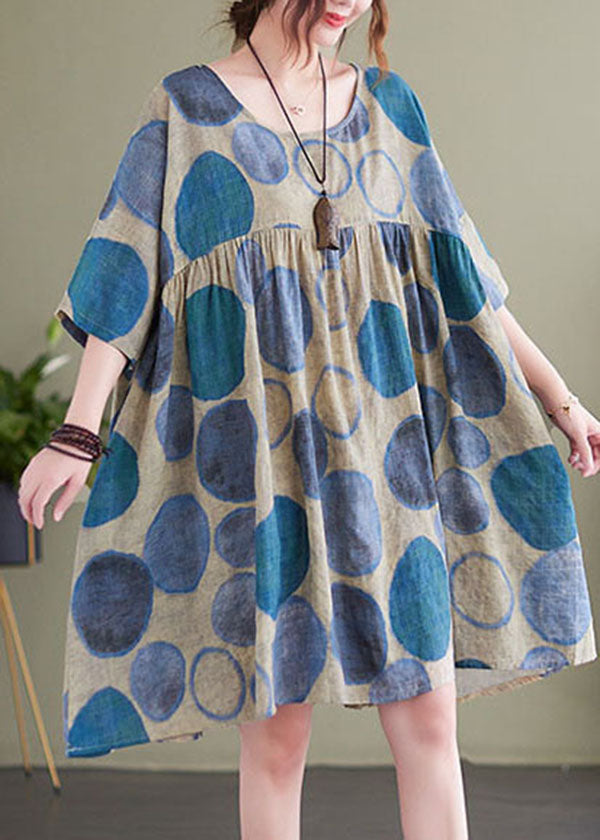 Oversized Crew Neck Short Sleeve Polka Dot A-Line Midi Dress - View 4