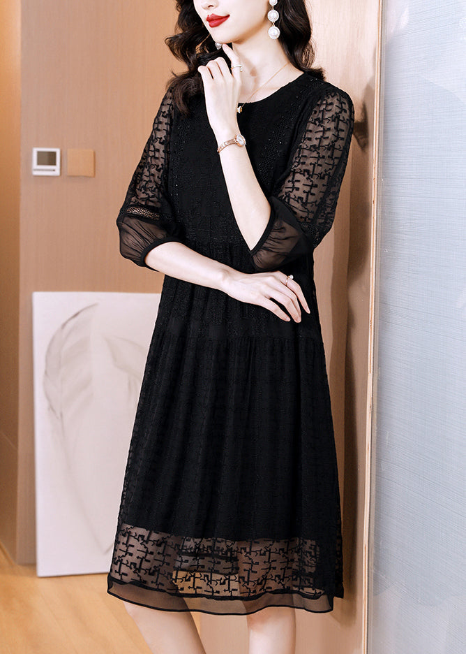 Sheer Geometric Panel Tiered Three Quarter Sleeve Mini Dress - View 4