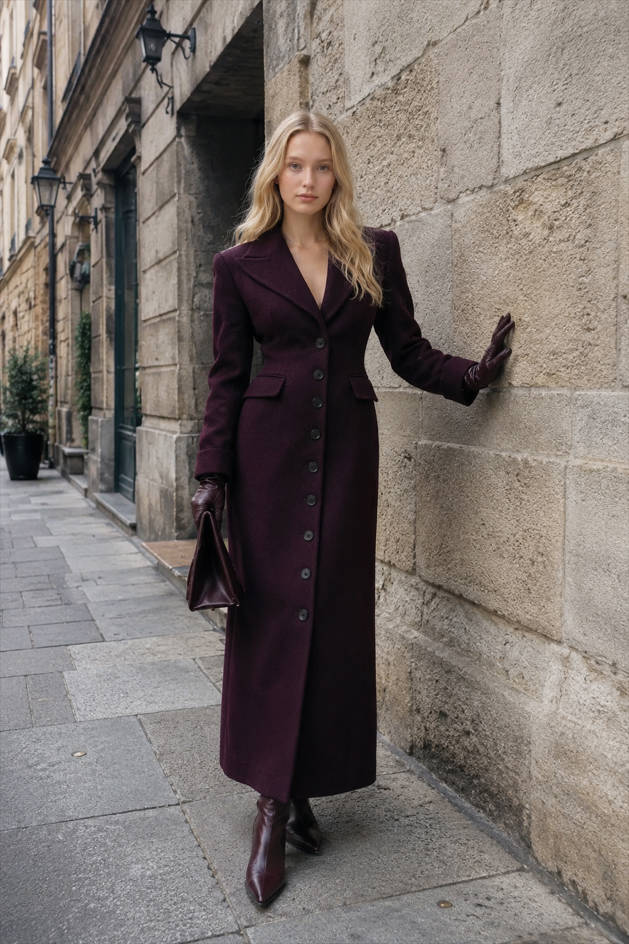 Notched Collar Slim Overcoat