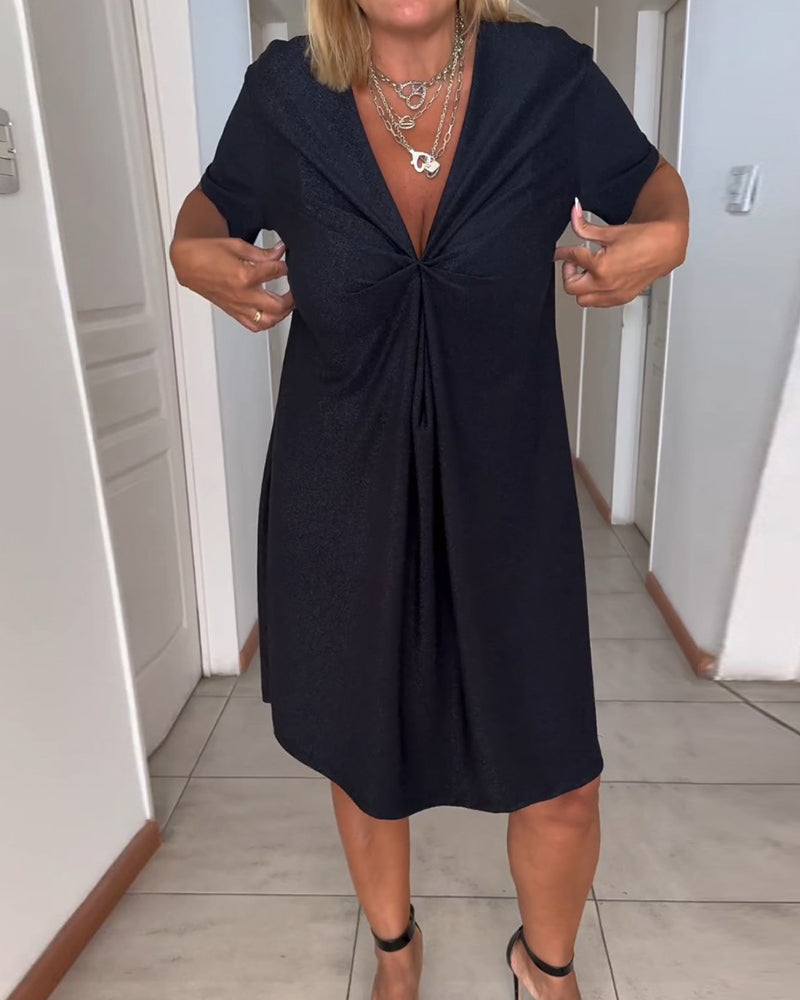 Deep V-Neck Twist Front Short Sleeve Knee Length Dress - View 4