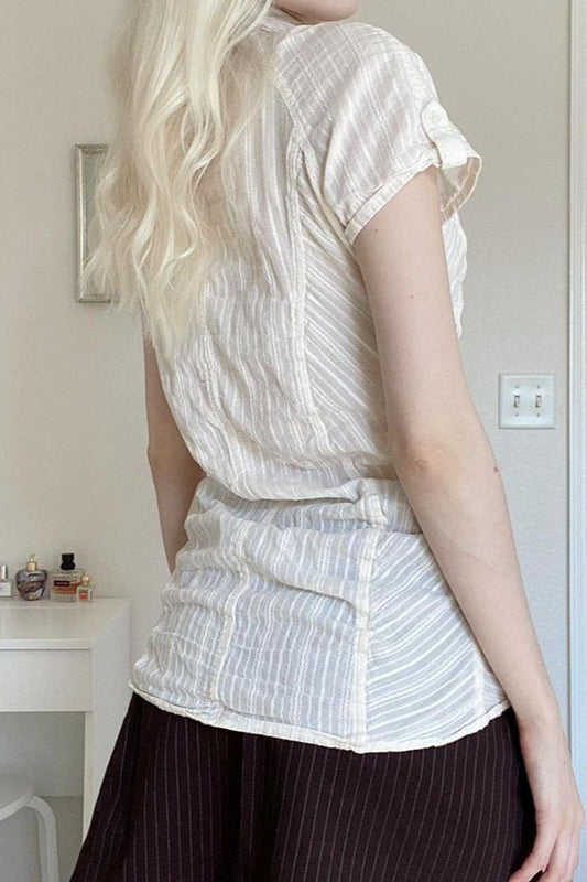 Slim Fit Short Sleeve Textured Blouse