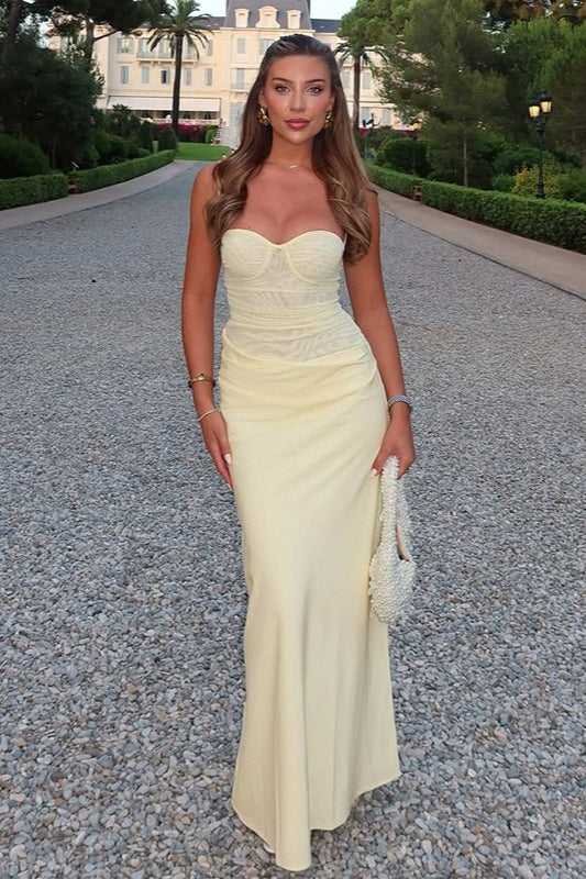 Strapless Sweetheart Ruched Mermaid Maxi Prom Dress