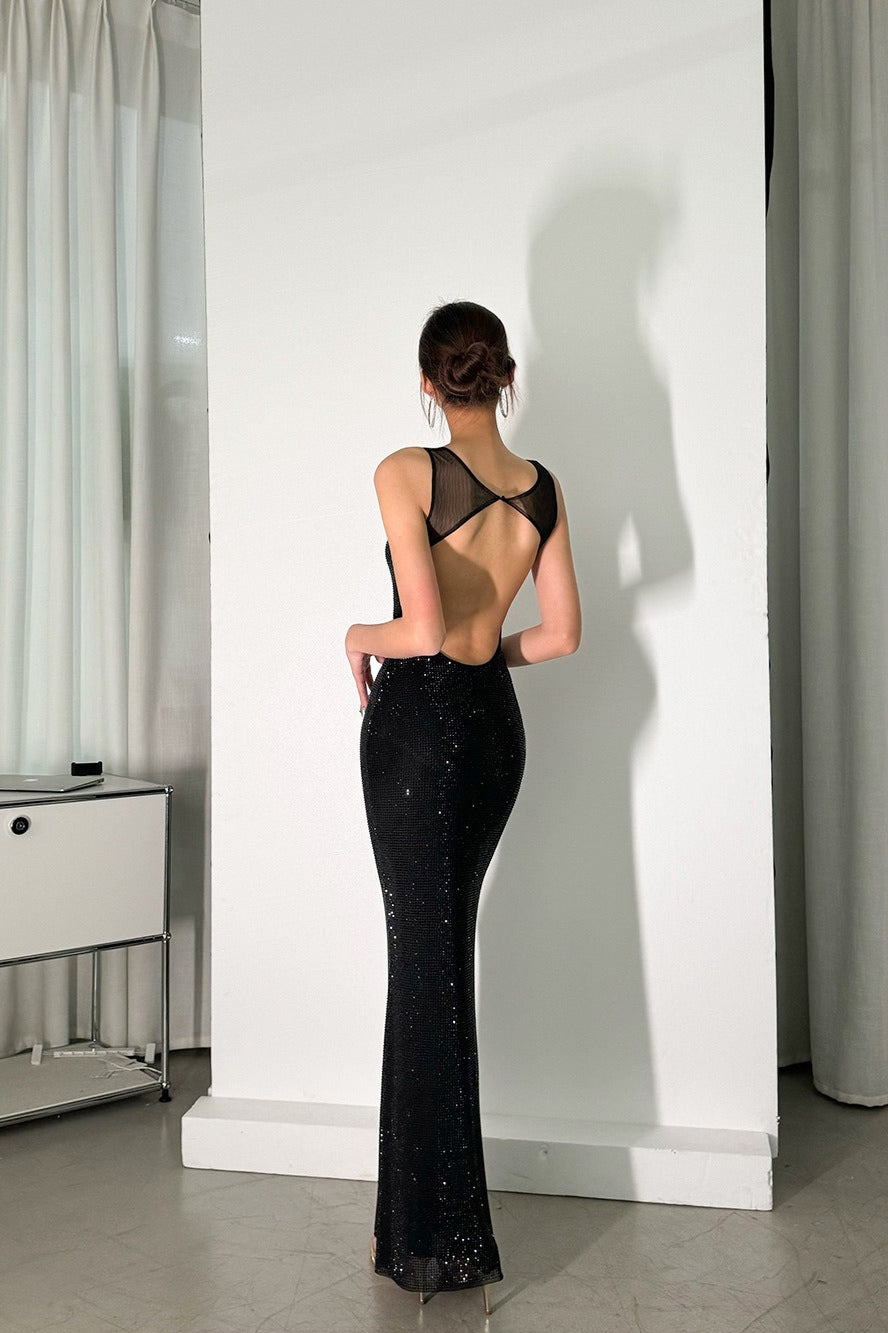 Mesh Strap Scoop Neck Sequin Mermaid Bodycon Maxi Gown - View 17