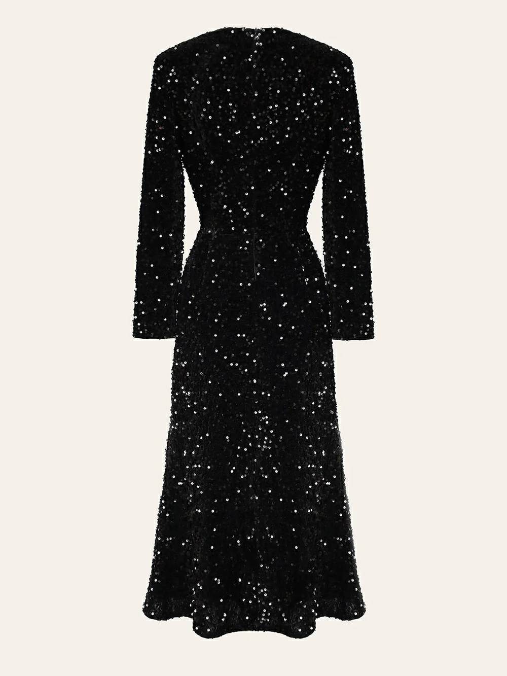 Sequin High Neck Long Sleeve Bodycon Midi Dress - View 8
