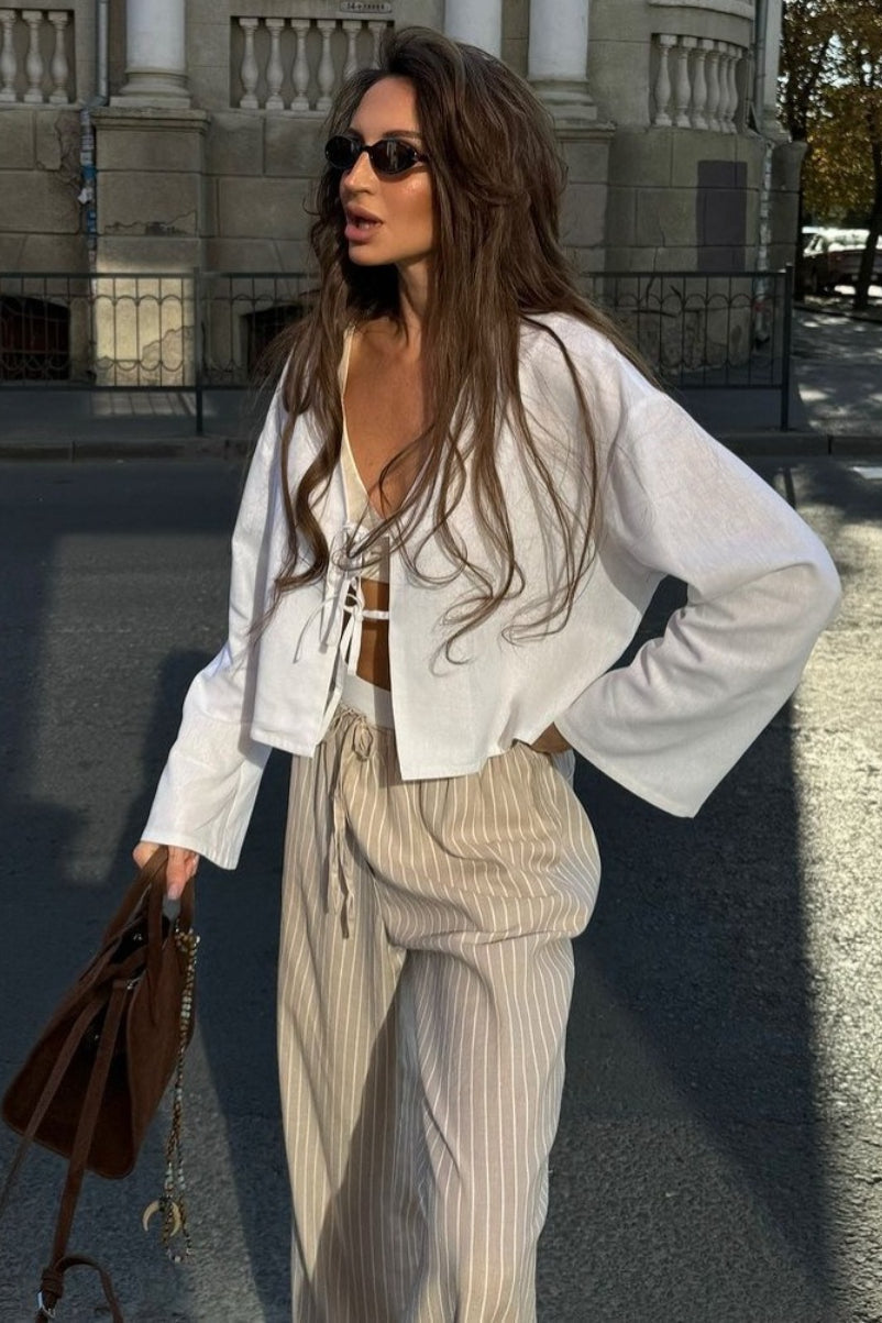 Deep V Neck Flare Sleeve Blouse