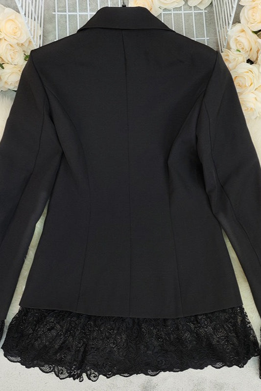 Black Lace Panel Long Sleeve Blazer