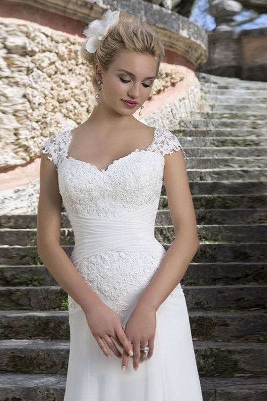 Cap Sleeve Sweetheart Lace Ruched Mermaid Prom Gown - View 3