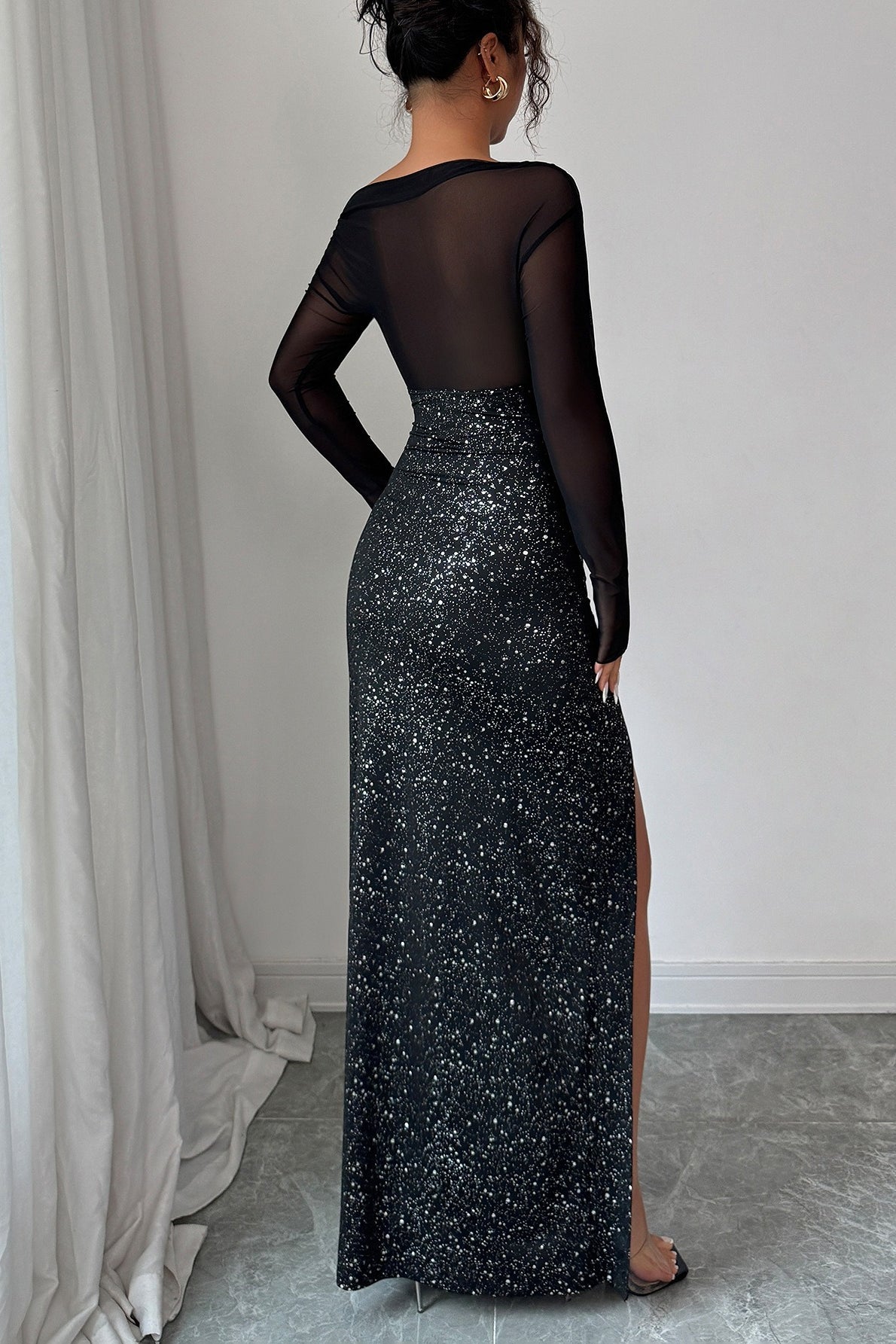 Sequin High Neck Long Sleeve Mini Dress - View 4
