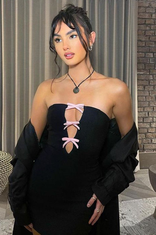 Strapless Bow Cut Out Bodycon Mini Dress - View 4