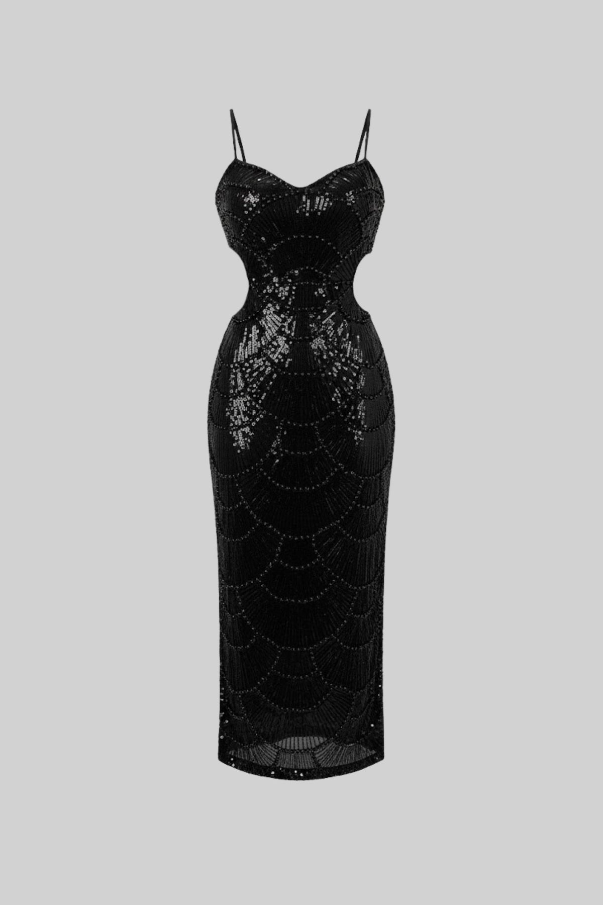 Sequin Fitted Midi Dress With Side Cutouts – Black - View 2