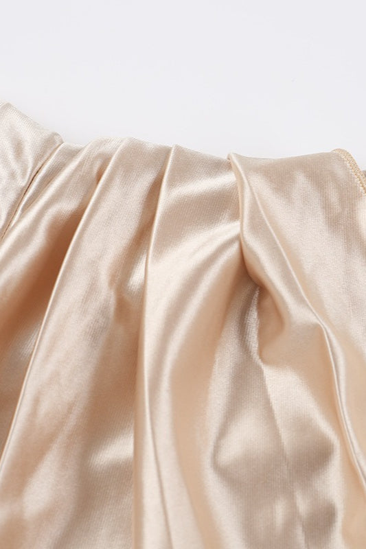 Satin Asymmetric Off Shoulder Ruched Draped High Split Maxi Party Gown - View 6
