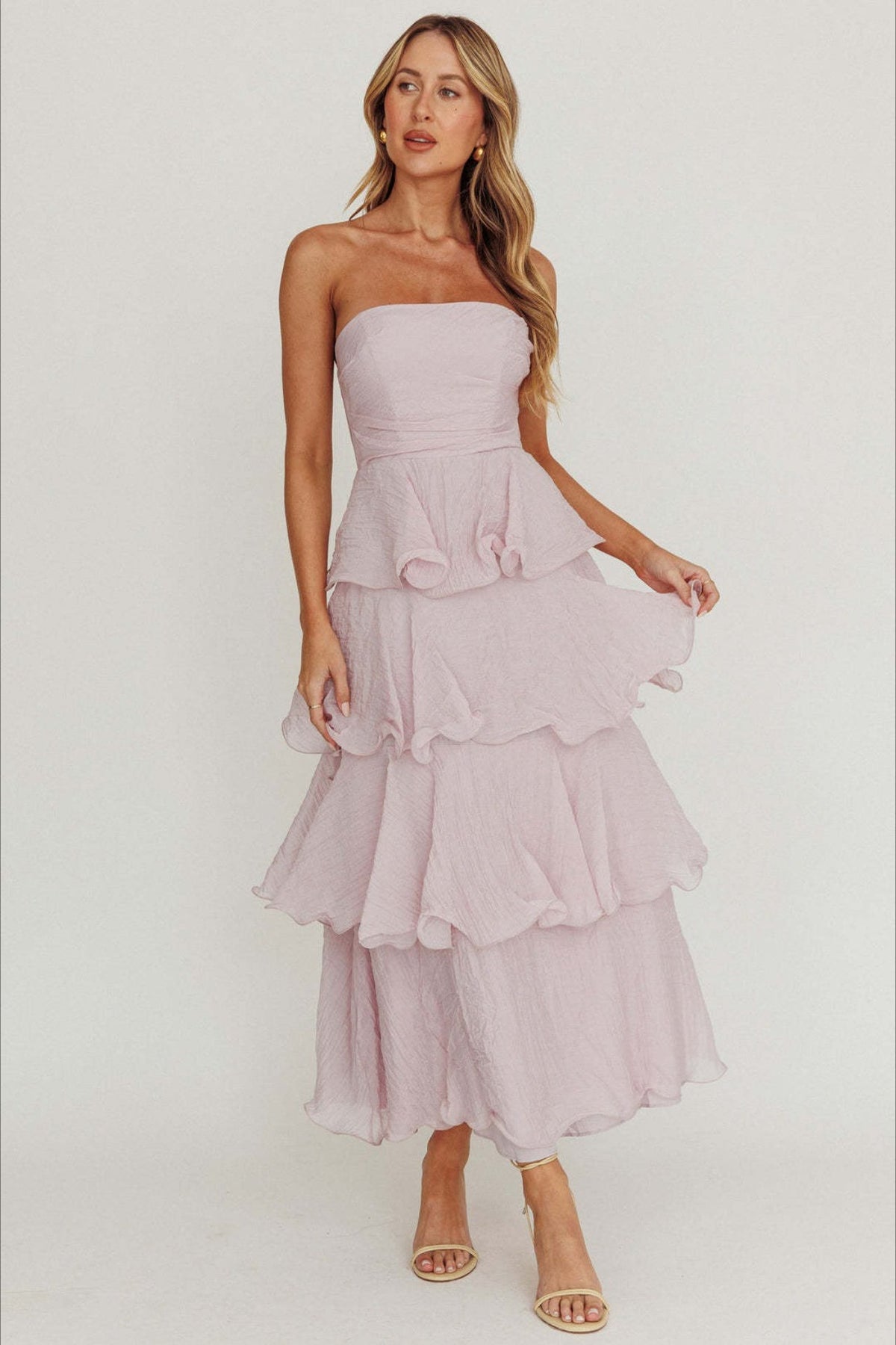 Strapless Tiered Ruffle Fit and Flare Midi Dress - View 16