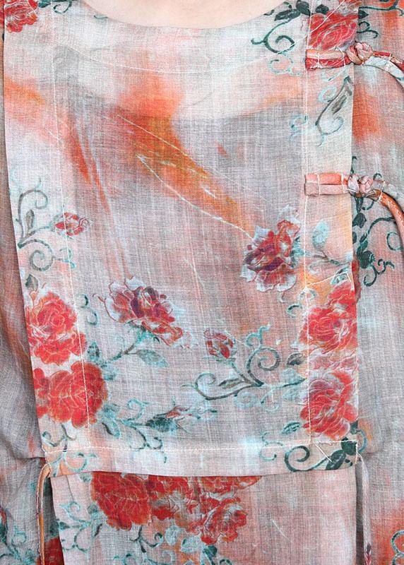 Floral Print Frog Closure Chest Panel Half Sleeve Maxi Dress - View 5