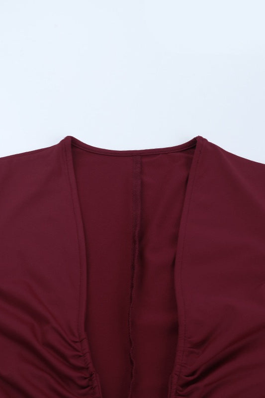 Deep V-Neck Long Sleeve Ruched Mermaid Gown - View 6
