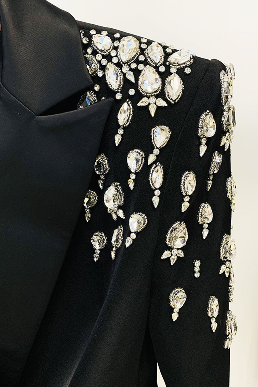 Satin Peak Lapel Rhinestone Shoulder Double Breasted Mini Dress - View 13