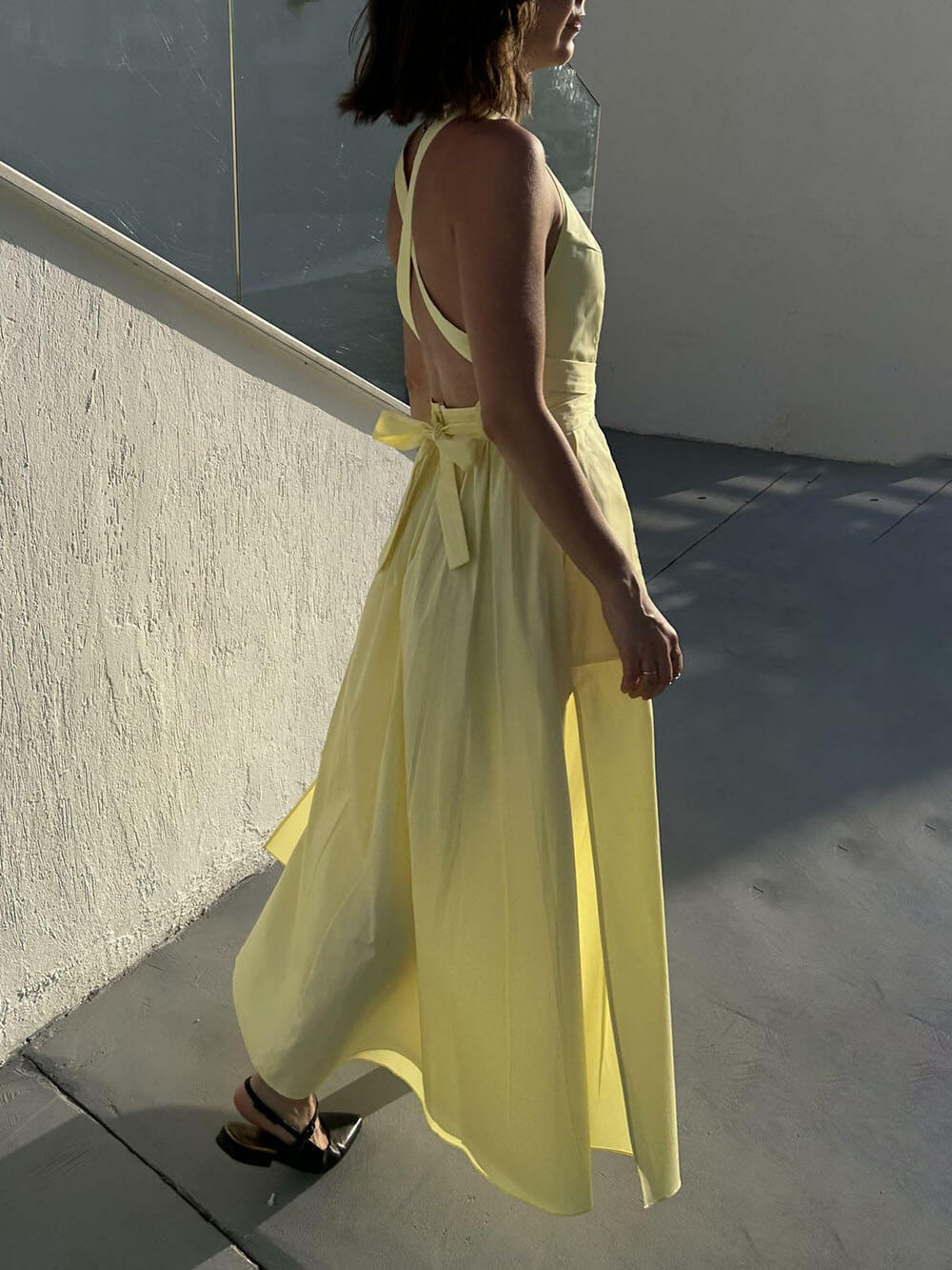 Spaghetti Strap Square Neck Tie Belt Side Pocket Maxi Dress - View 12