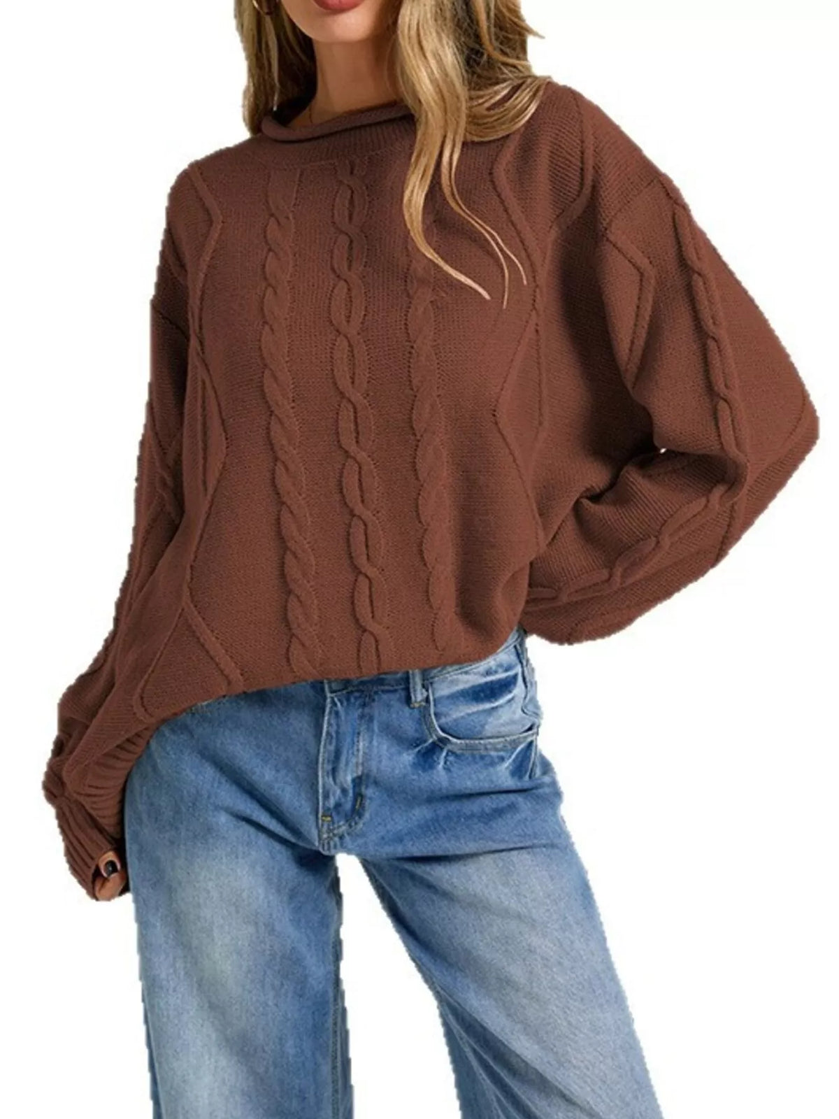 Cable Knit Ribbed Hem Sweater