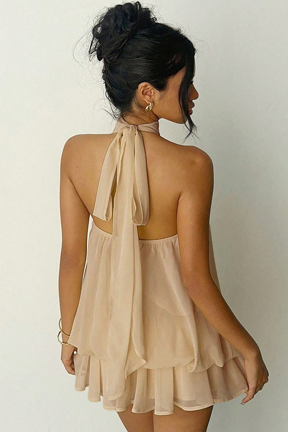 Chiffon Halter Neck Tiered A-Line Mini Dress - View 2