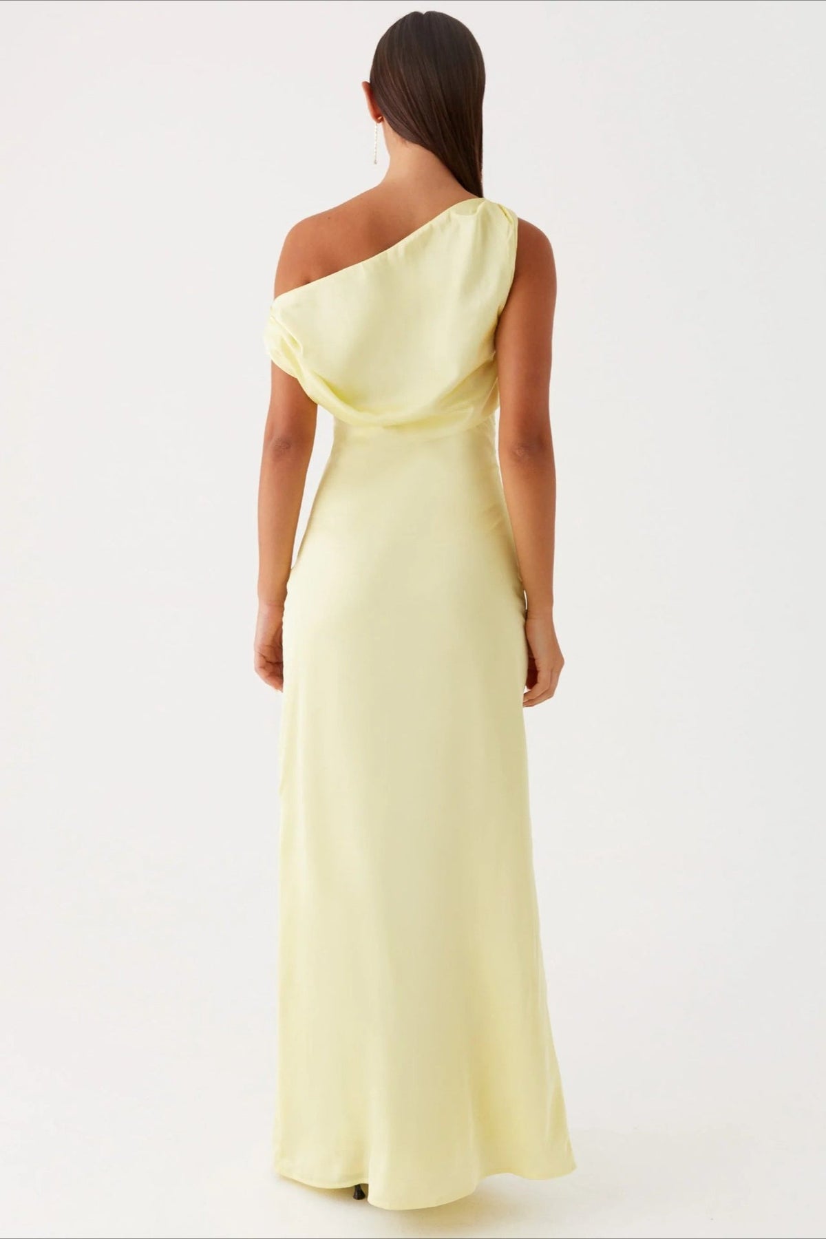 Satin Asymmetric One Shoulder Ruched Maxi Gown - View 12