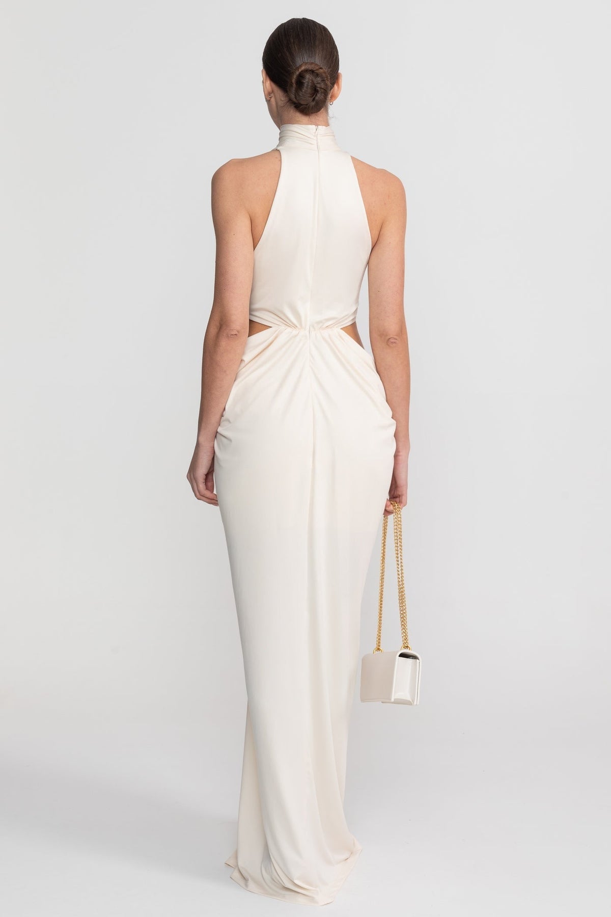 Halter Neck Cut Out Knotted Waist Draped Ruched Maxi Gown - View 5