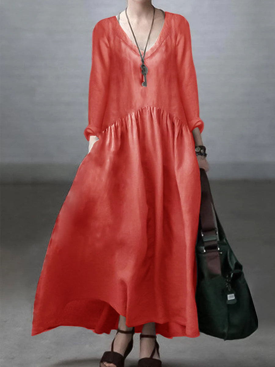 Oversized V-Neck Long Sleeve Relaxed Fit Maxi Dress - View 13