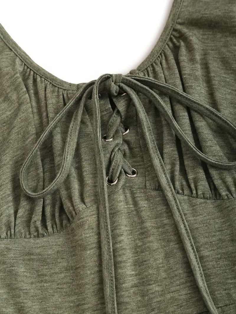 Lace Up Tie Front Sleeveless A-Line Mini Dress 3