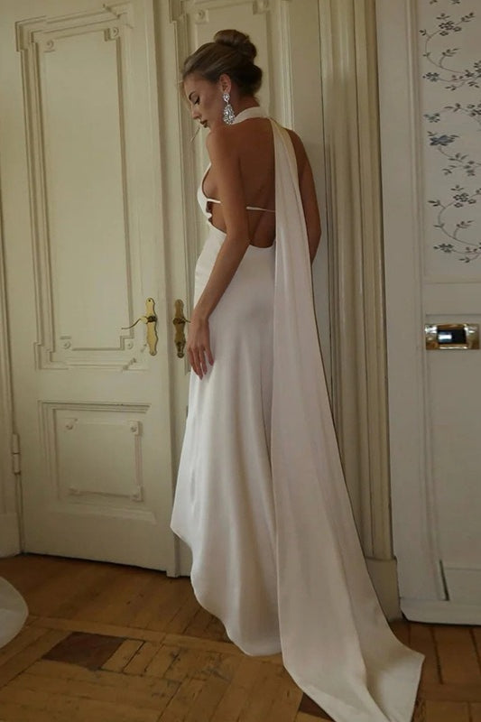 Halter High Neck Sleeveless Satin Column Maxi Dress 3