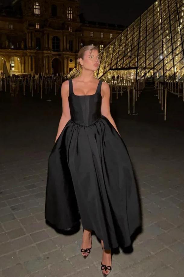 Square Neck Corset Bodice Pleated A-Line Midi Dress - View 6