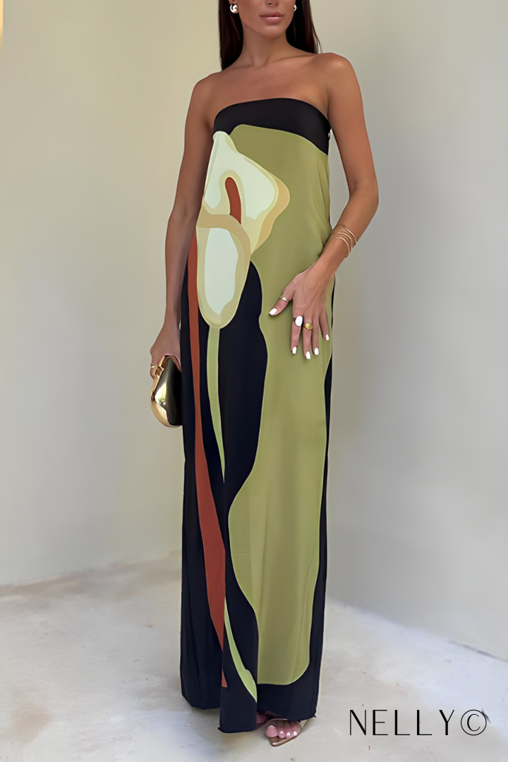 Katia Strapless Color Block Print Maxi Dress