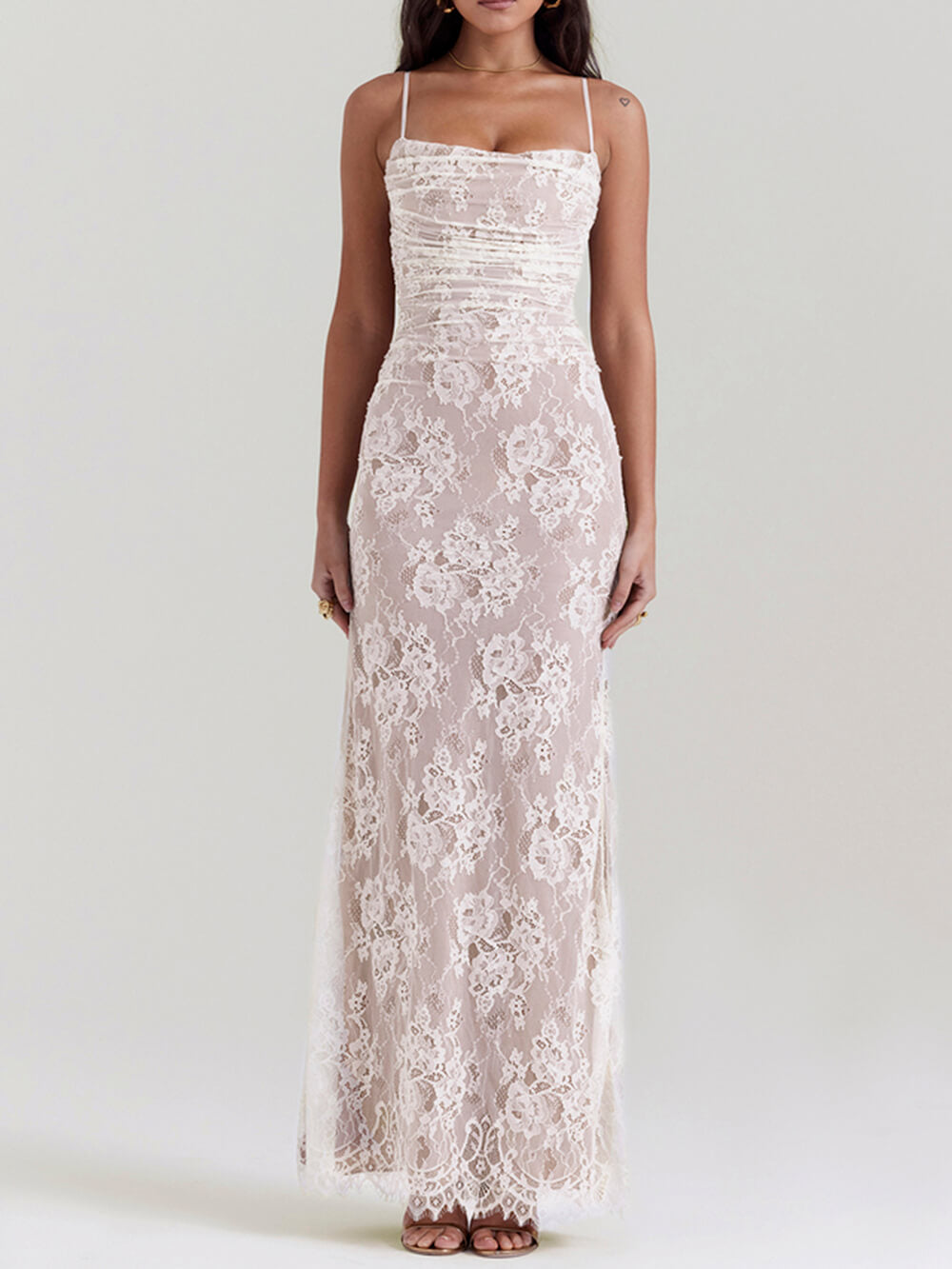 Vintage Lace Maxi Dress in White - View 3