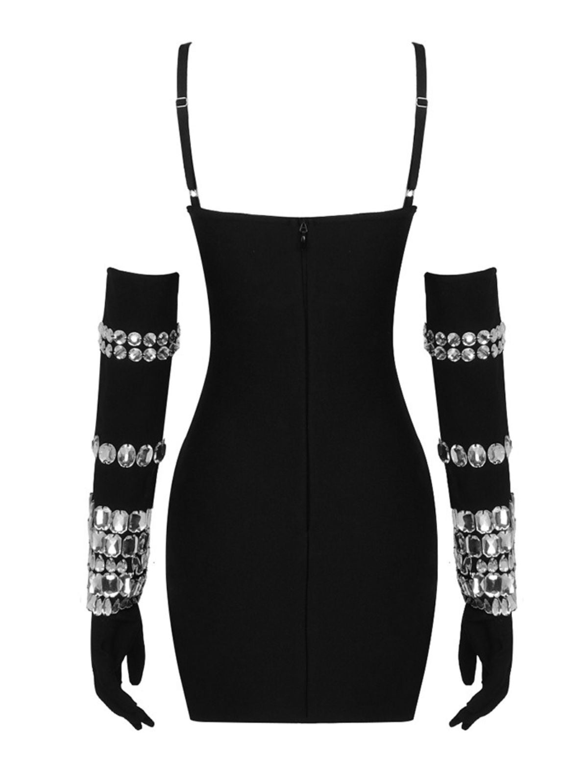 Rhinestone Sweetheart Spaghetti Strap Opera Glove Mini Dress Set - View 8
