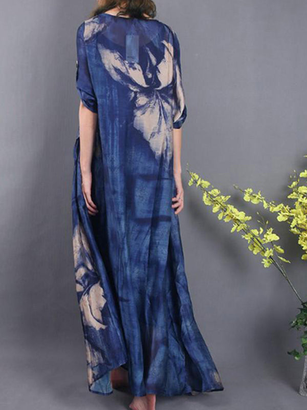 Abstract Print Oversized Round Neck Short Sleeve A-Line Maxi Dress - View 5