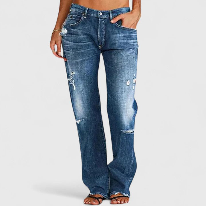 Mid Rise Distressed Straight Leg Jeans 3