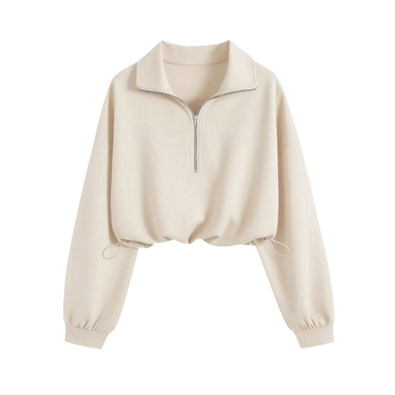 Quarter Zip Collared Drawstring Cropped Sweatshirt 3