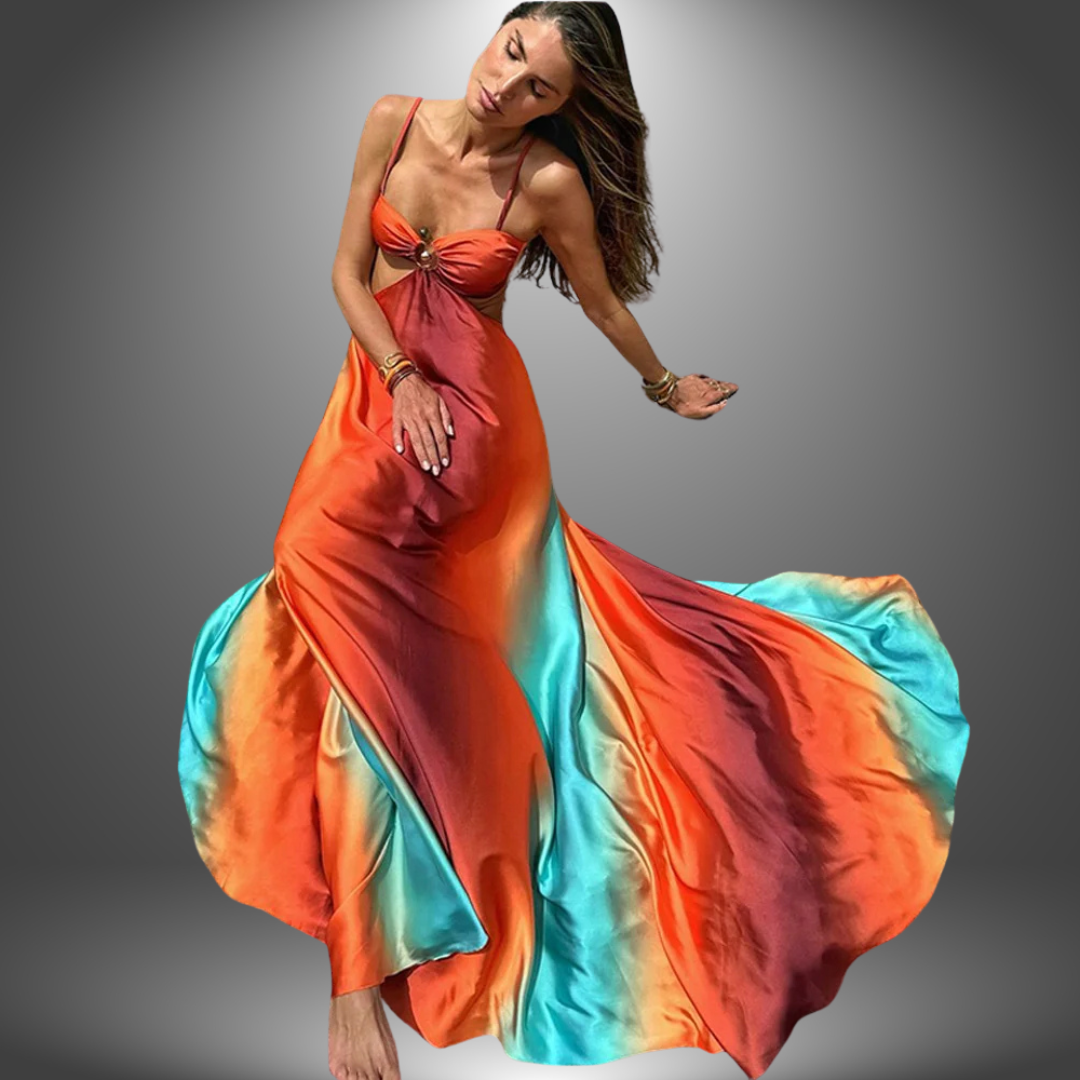 Spaghetti Strap Cut Out Waist Flowing Maxi Gown for Prom 2