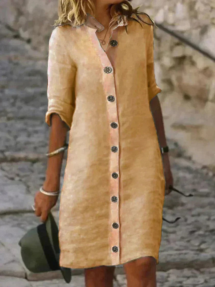 Button Down Collar Long Sleeve Shirt Mini Dress - View 3