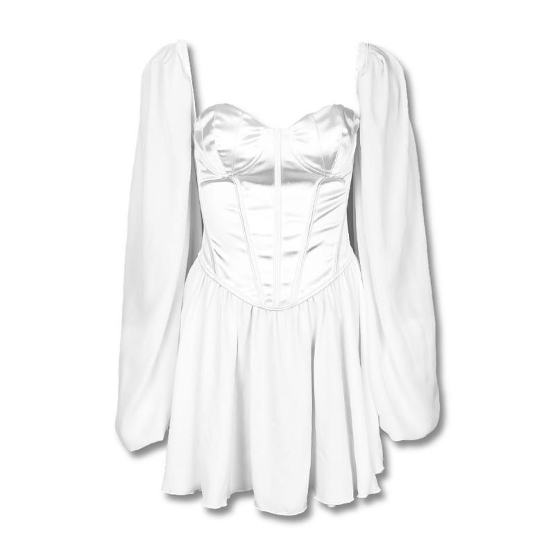 Satin Square Neck Puff Sleeve Corset Mini Dress - View 7