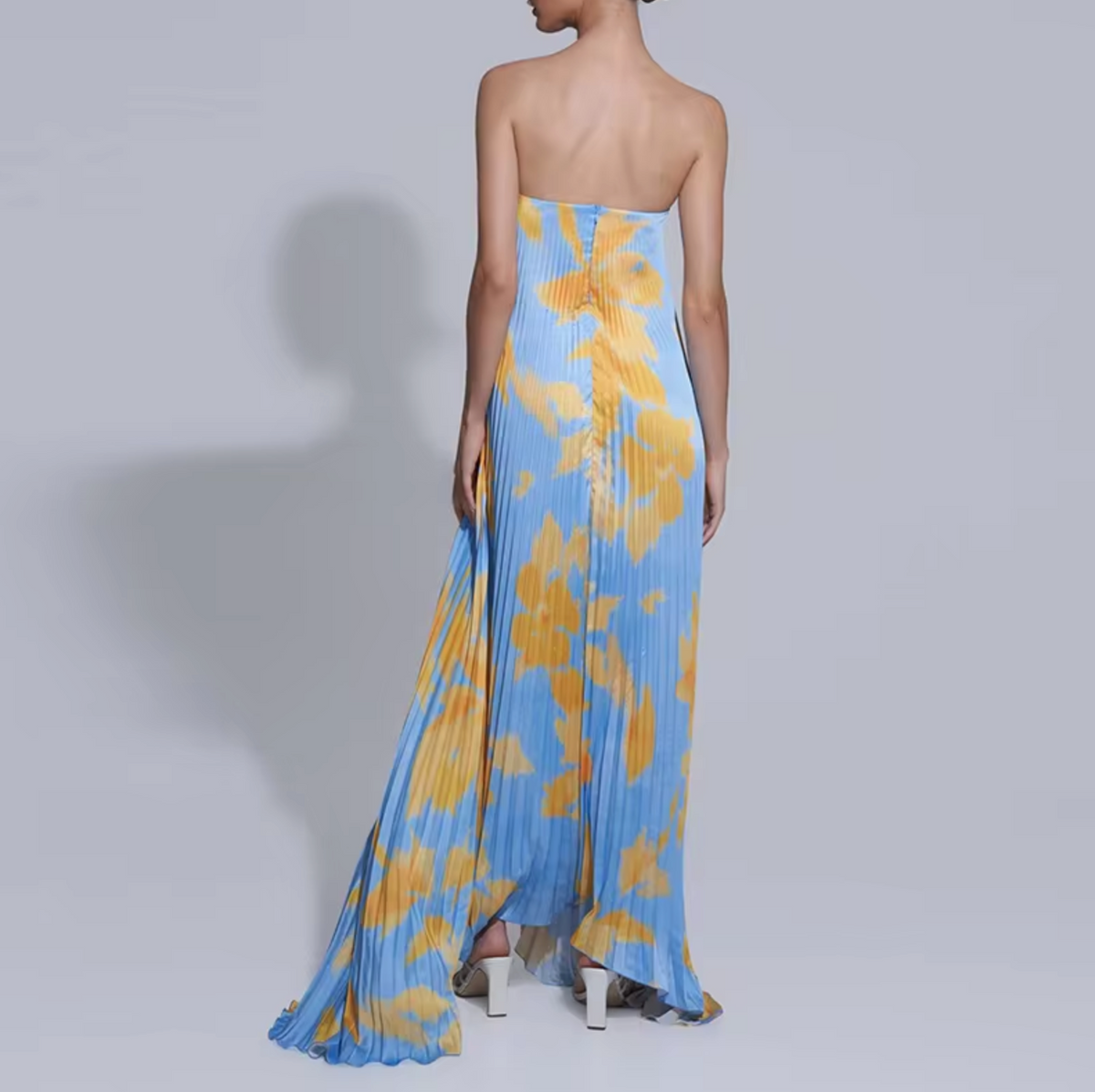 Strapless Floral Pleated A-Line Maxi Dress - View 3