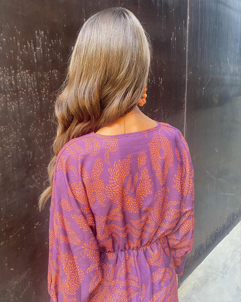Floral Print V-Neck Long Sleeve Twist Front Midi Dress 6