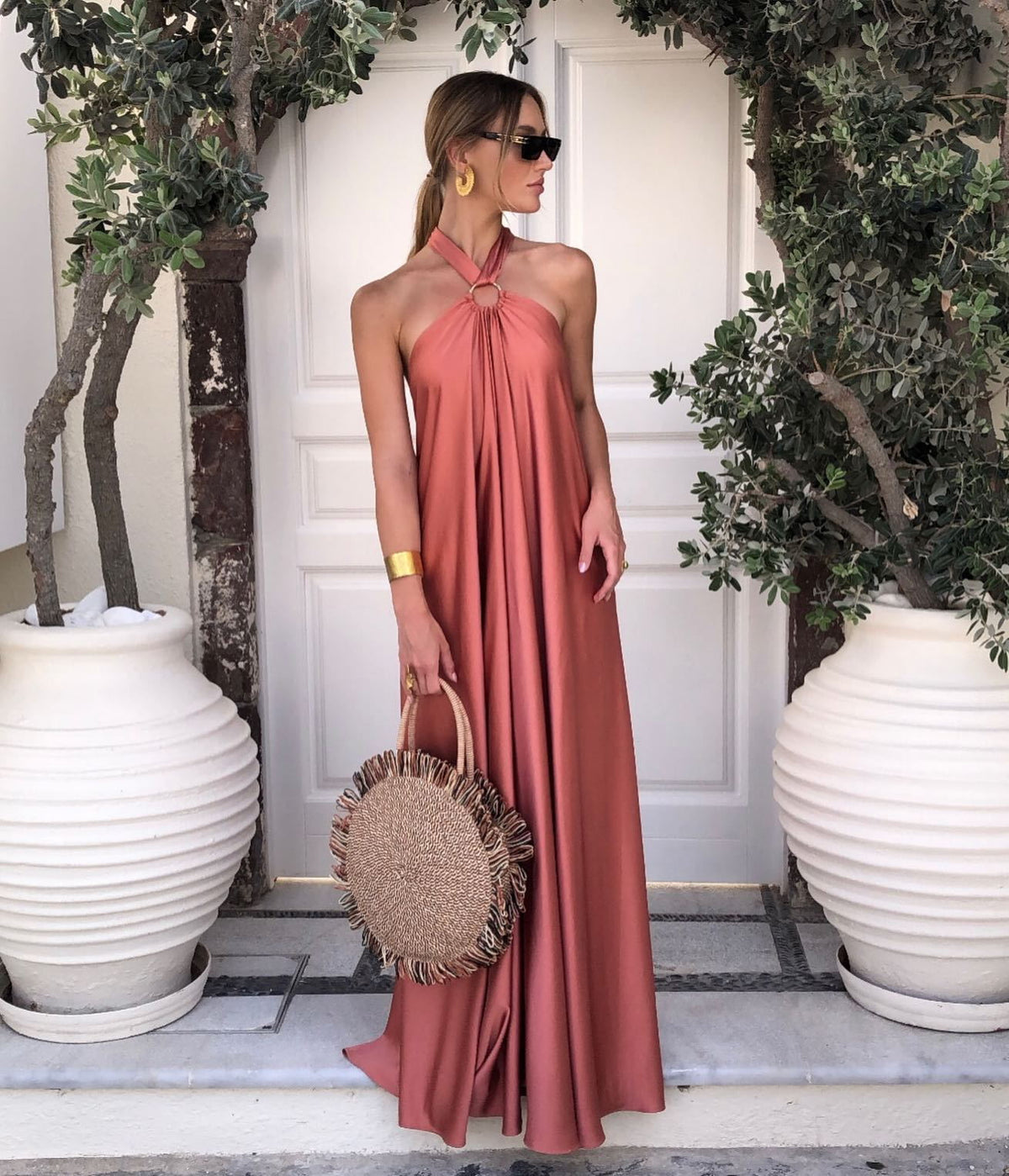 Halter Neck Ruched Bodycon Midi Dress - View 3
