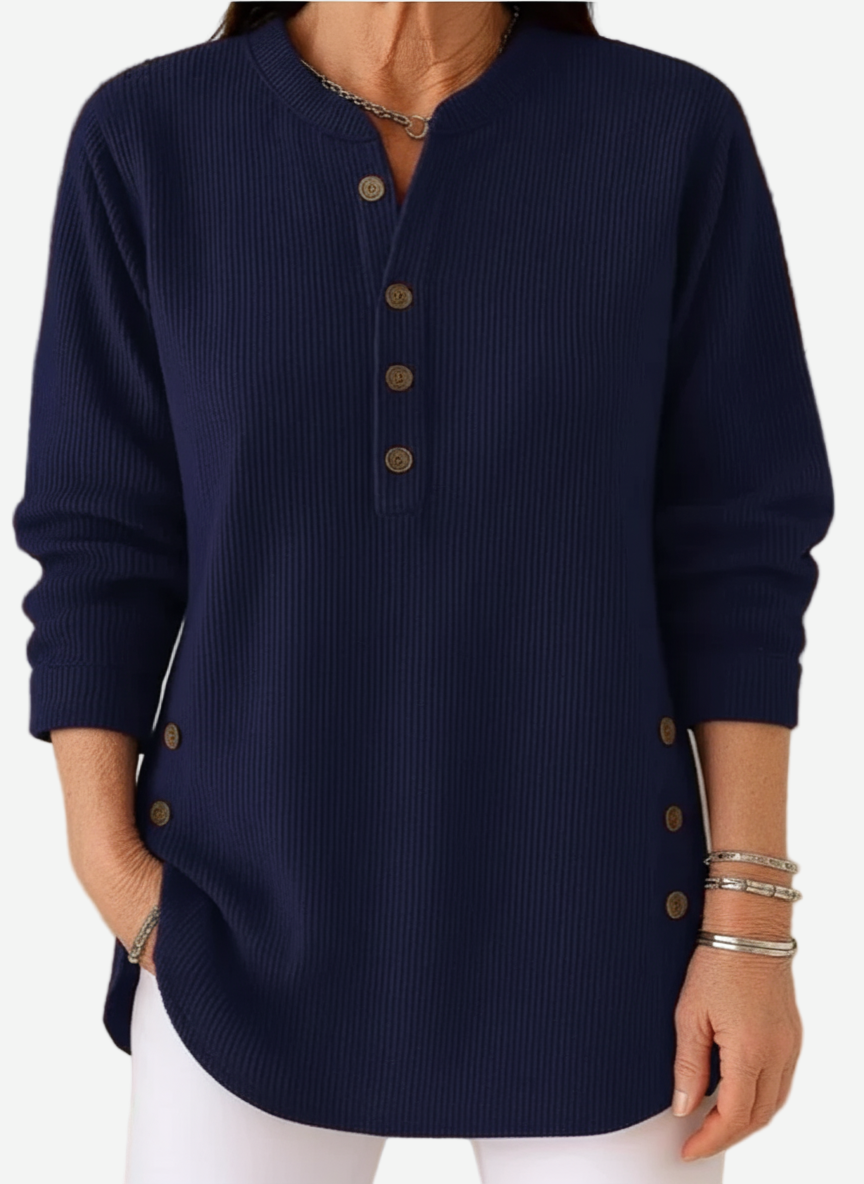 Button Henley Long Sleeve Ribbed Knit Top 4