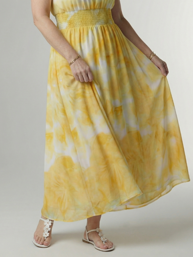 Tie Dye Halter Neck Smocked Waist Maxi Dress 3