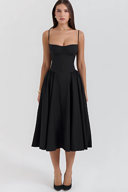 Corset Bodice Strappy Fit and Flare Midi Dress 7