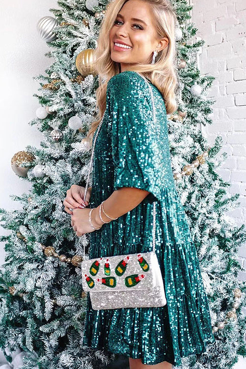 Sequin Long Sleeve Tiered Fit and Flare Mini Dress - View 5