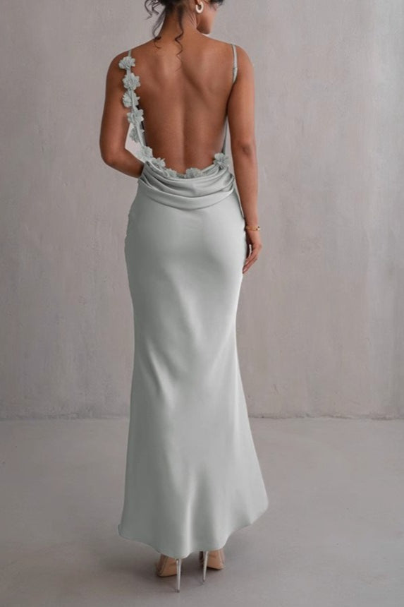 Satin Bodycon Backless Silk Dress - View 3